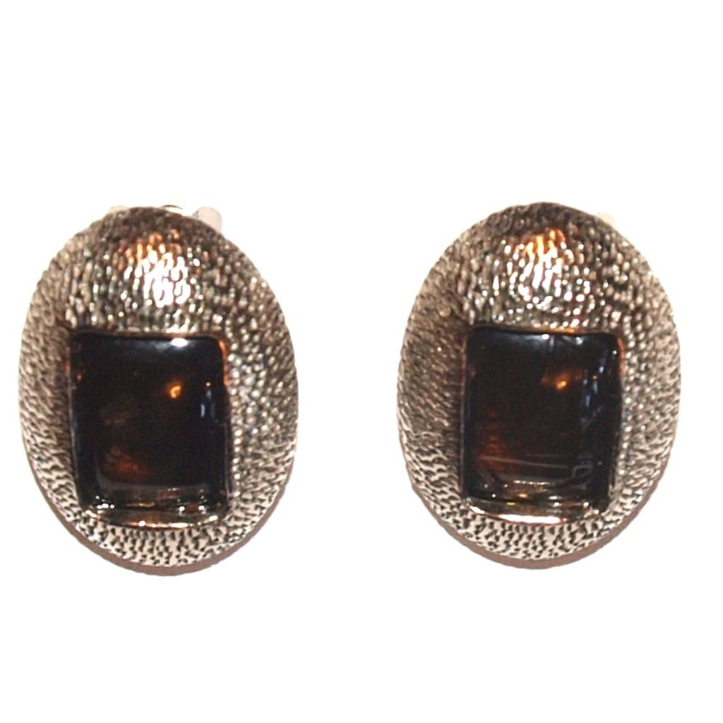 Jay Strongwater Vintage 80s Chameau Et Chameau Brown Gripoix Textured Earrings